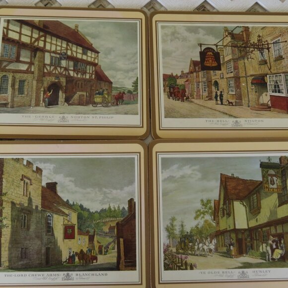 Set 4 Tablemats Old English Inns Vintage (K712) - Picture 1 of 8
